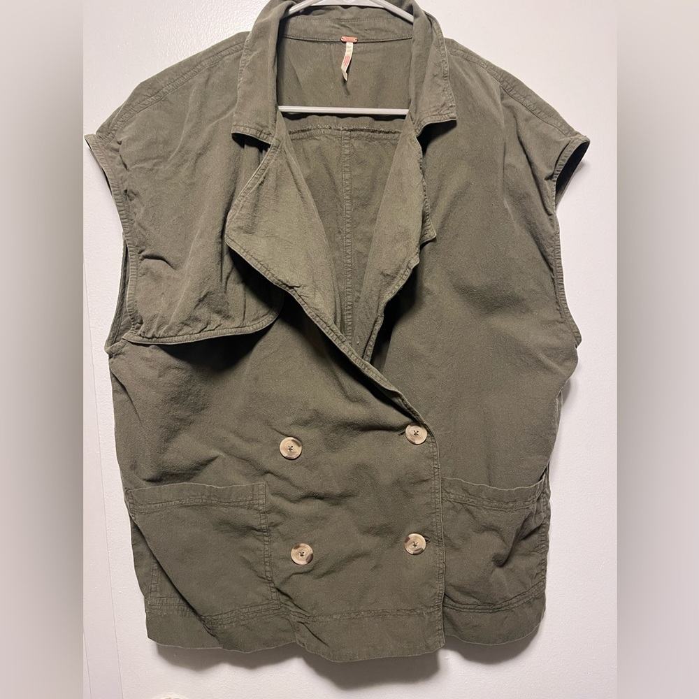 Free People Women's Utility Vest Size Large Green Sleeveless Military Style